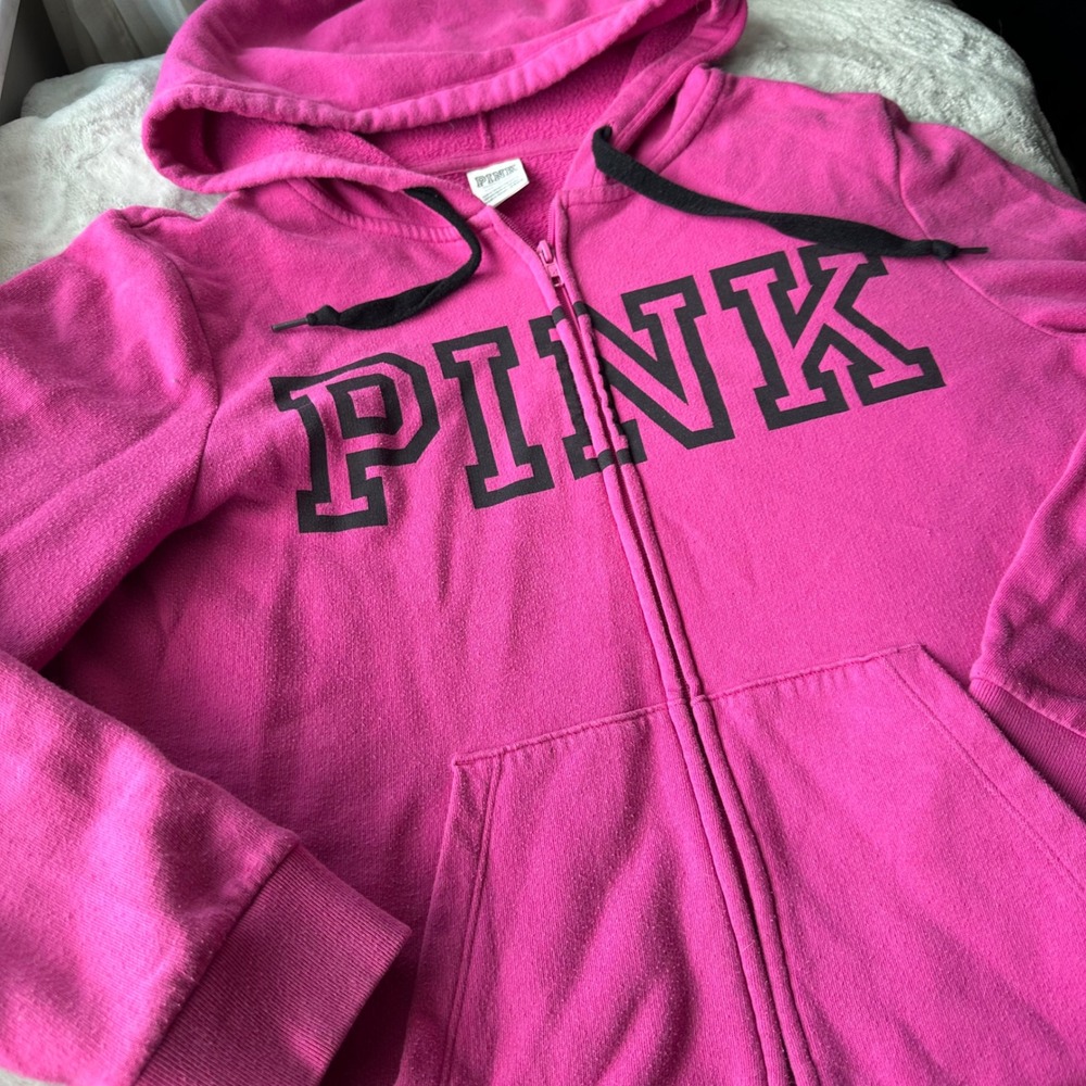Hot Pink Y2K Brat Hoodie Black Details Victoria's Secret PINK - Picture 2 of 5